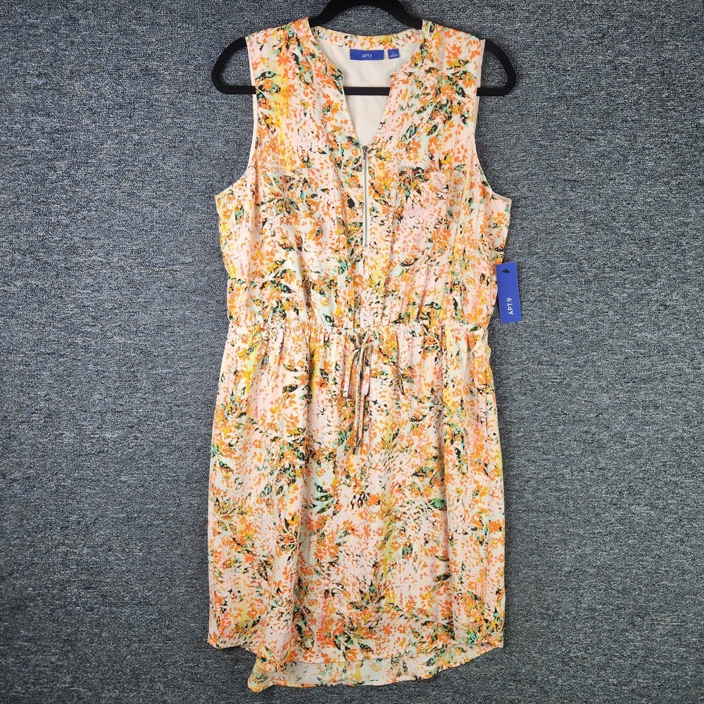 APT.9 Colorful Print‎ 1/4 Zip Pocket Sleeveless Dress L - Picture 2 of 9